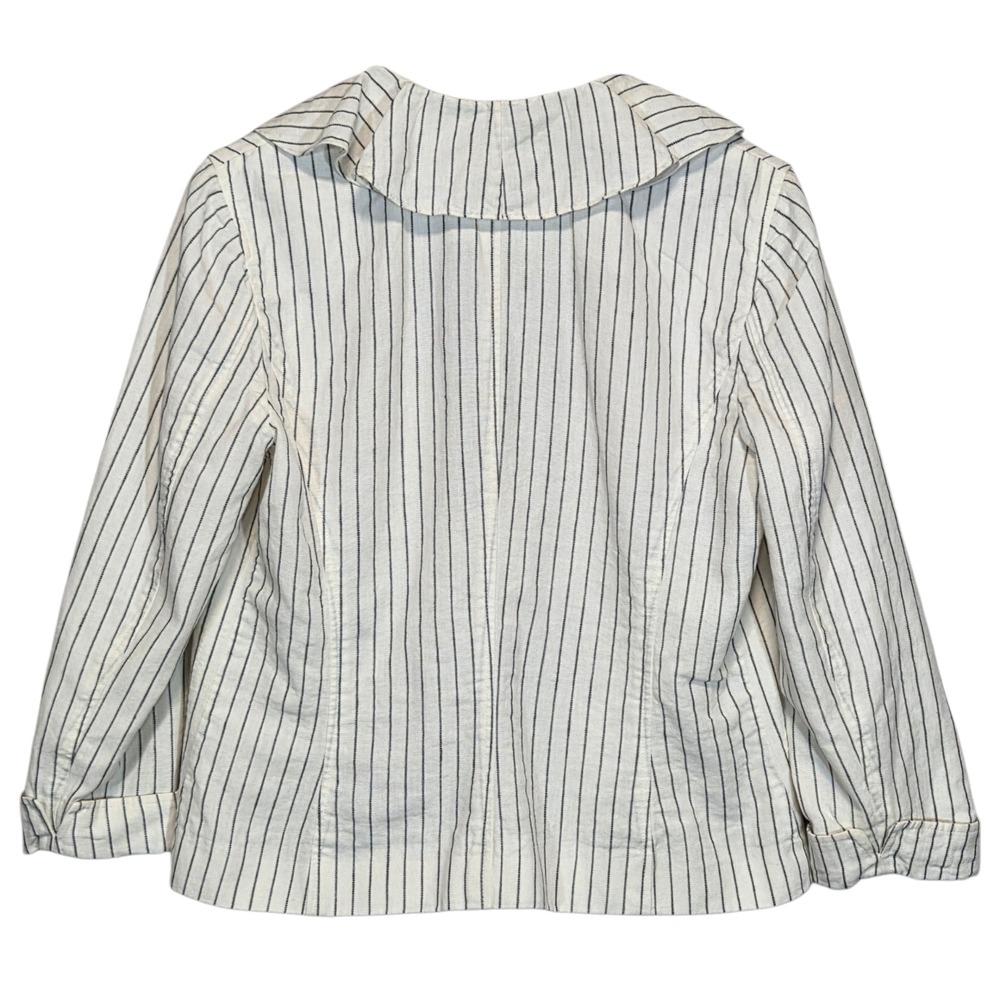American Living White Linen Ruffle Blazer Navy Pinstripe Nautical Jacket Size L - Picture 2 of 12